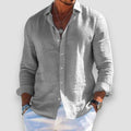 Men's Linen-Blend Button-Down Shirt - Casual Long Sleeve Top