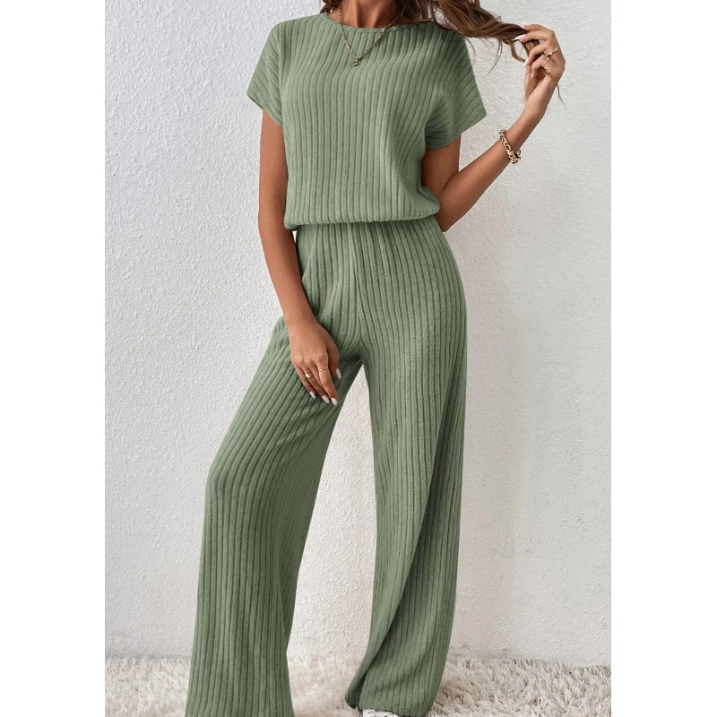 ✨Women's Ribbed Knit Top & Wide-Leg Pants Set