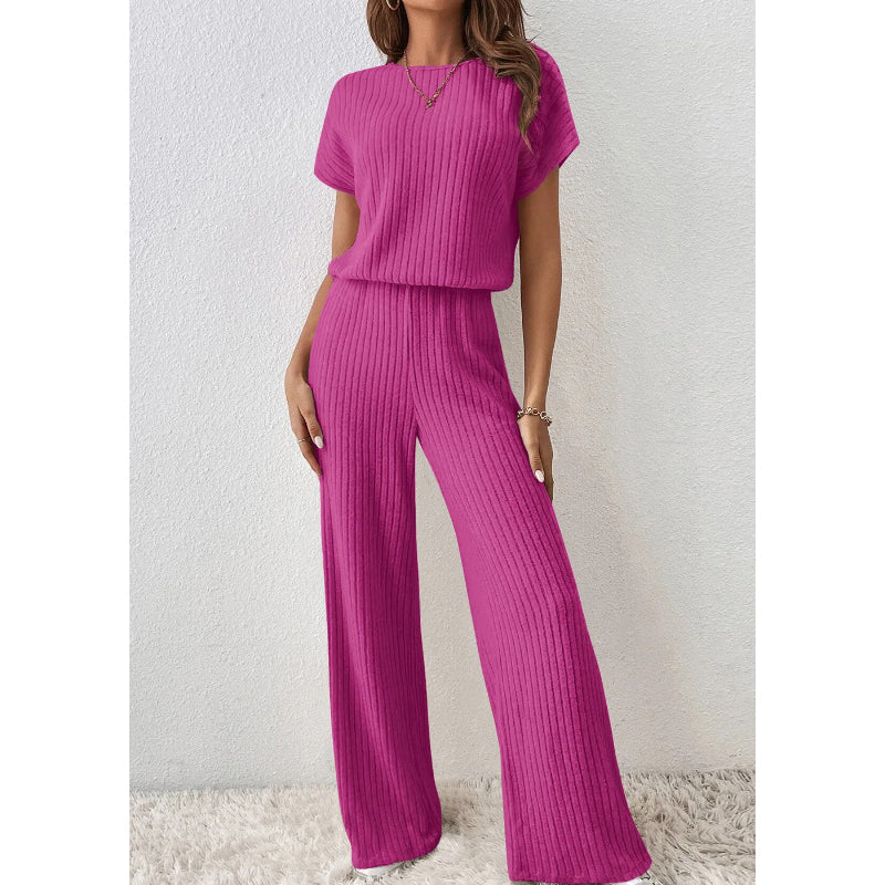 ✨Women's Ribbed Knit Top & Wide-Leg Pants Set