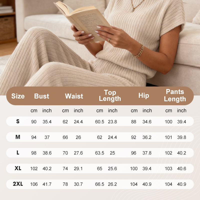 ✨Women's Ribbed Knit Top & Wide-Leg Pants Set