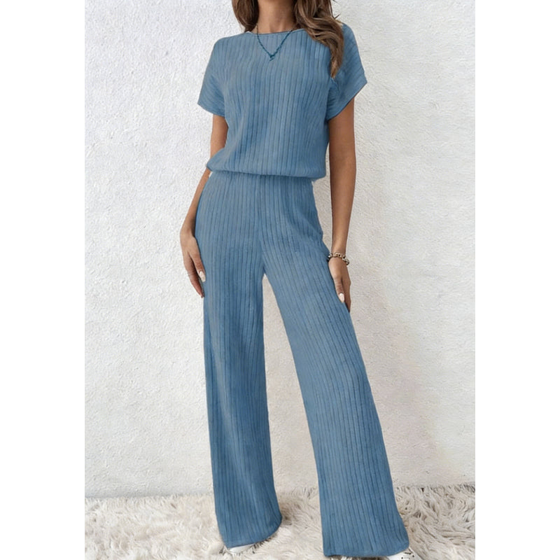 ✨Women's Ribbed Knit Top & Wide-Leg Pants Set